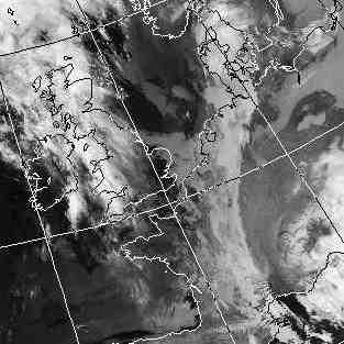 Satellitenbild (Infrarot, Ausschnitt) von NOAA 9 vom 14.04.1987, 04.25 UT