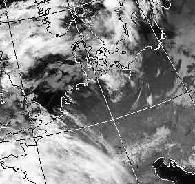 Satellitenbild (Infrarot, Ausschnitt) von NOAA 11 vom 10.02.1990, 02.18 UT