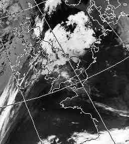 Satellitenbild (Infrarot, Ausschnitt) von NOAA 11 vom 15.06.1992, 04.46 UT