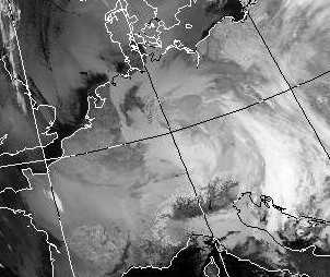 Satellitenbild (Infrarot, Ausschnitt) von NOAA 11 vom 29.11.1993, 04.36 UT