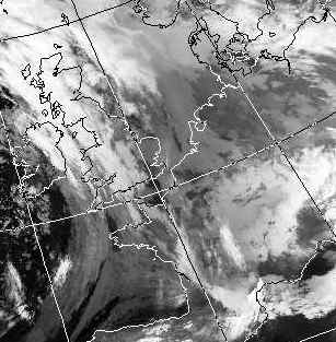 Satellitenbild (Infrarot, Ausschnitt) von NOAA 12 vom 24.03.1997, 03.24 UT