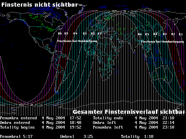 Sichtbarkeit MoFi, Erdkarte