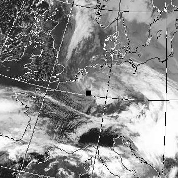 Satellitenbild (Infrarot, Ausschnitt) von NOAA 18 vom 03.03.2007, 12.57 UT