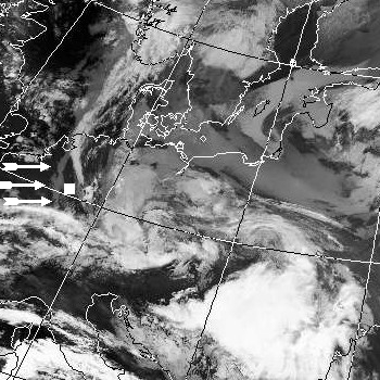 Satellitenbild (Infrarot, Ausschnitt) von NOAA 17 vom 03.03.2007, 20.14 UT