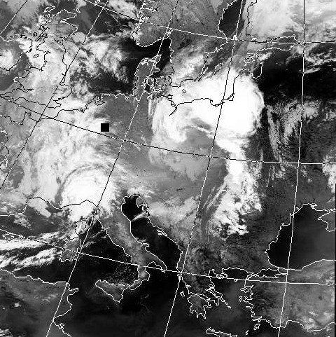 Satellitenbild (Infrarot, Ausschnitt) von NOAA 17 vom 16.08.2008, 20.14 UT