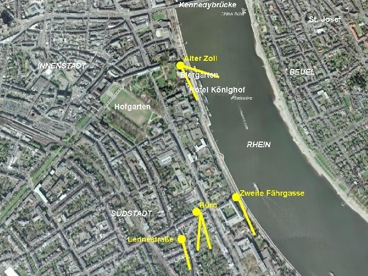 Luftbild (GoogleEarth) mit den Beobachtungsorten