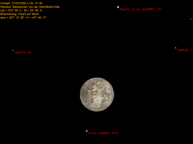 Ablauf der Mondfinsternis am 21.02.08  für 50°N/10°E