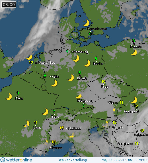 Bewölkung über Mitteleuropa am 28.09.2015 um 05:00 MESZ