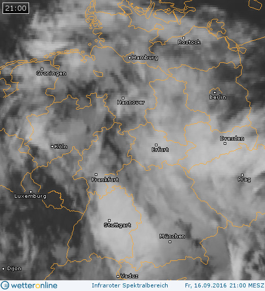 Bewölkung ber Mitteleuropa am 16.09.2016 um 21:00 MESZ
